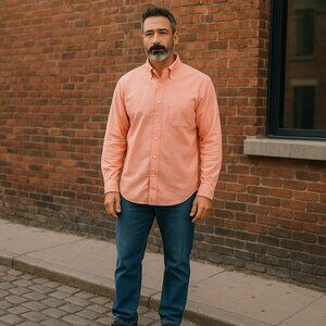 Lands End Mens 17 x 33 Regular Peach Long Sleeve Button Down Collar Dress Shirt